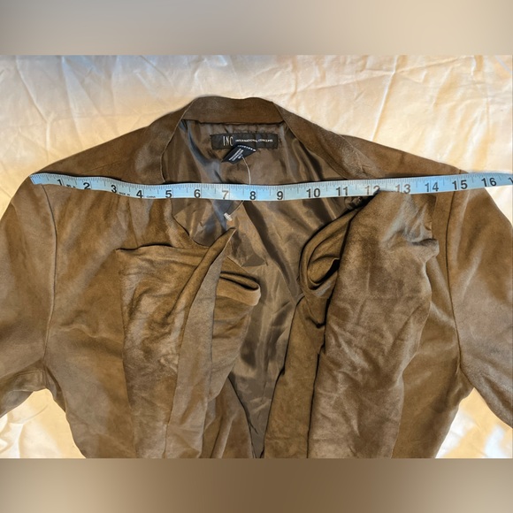 INC International Concepts Draped Open Front Suede Olive Blazer Jacket Sz Small - Picture 6 of 16